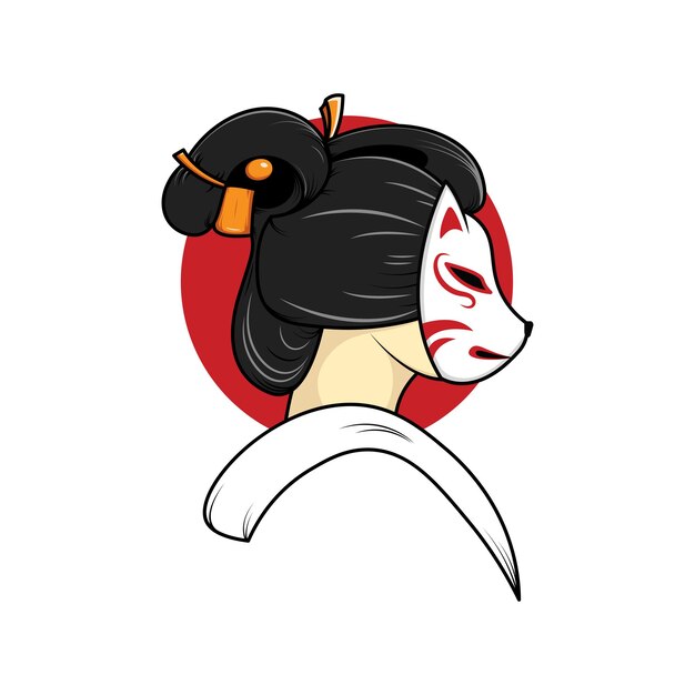 Geisha Japonaise Avec Illustration De Masque Kitsune