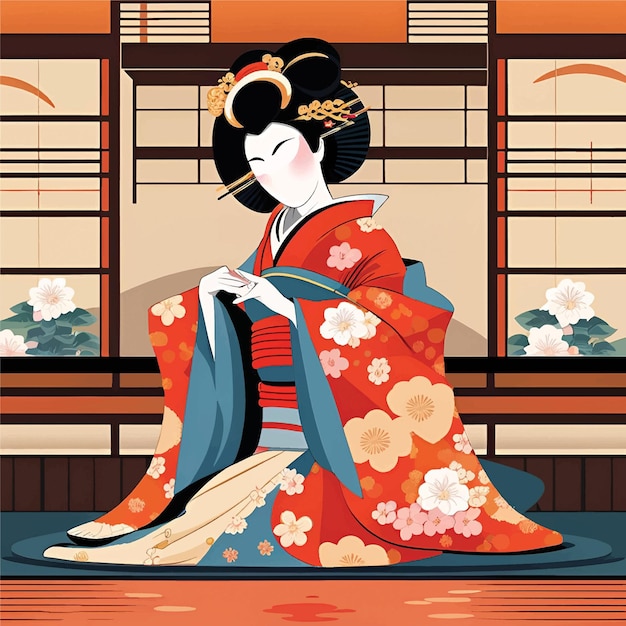 Vecteur une geisha en kimono