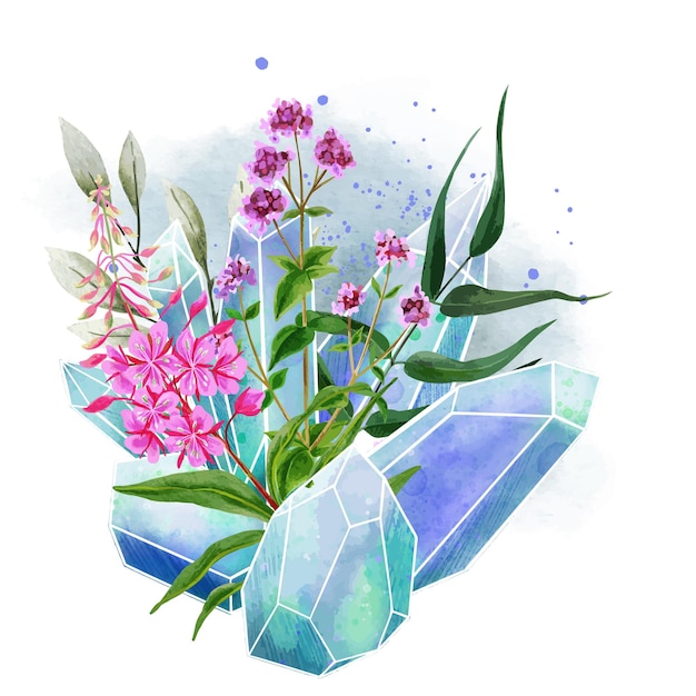 Gemmes de cristal avec conception d'illustration de fleurs