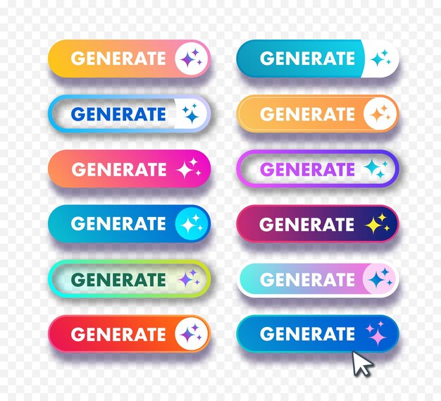 Generate AI button set user interface with sparkles Artificial intelligence button trendy neumorphic style for ui ux element user interface app website