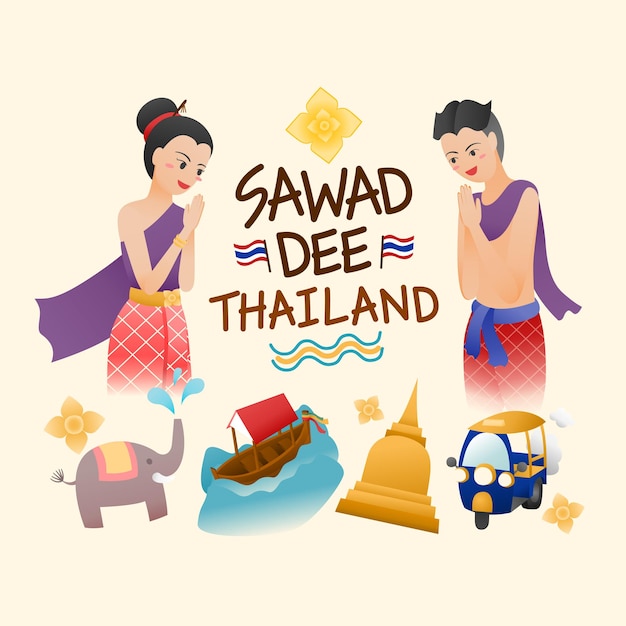 Vecteur les gens accueillent avec sawaddee thaïlande vector illustration sawaddeedites bonjour