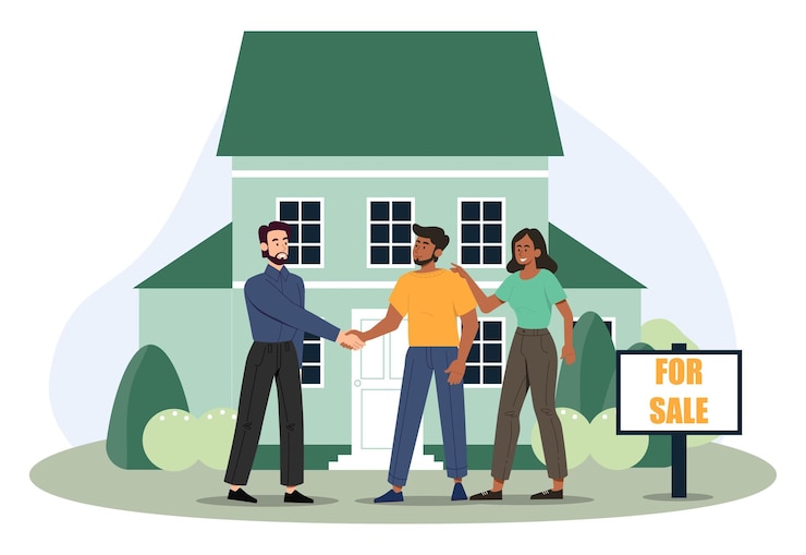 Vecteur les gens achètent une maison