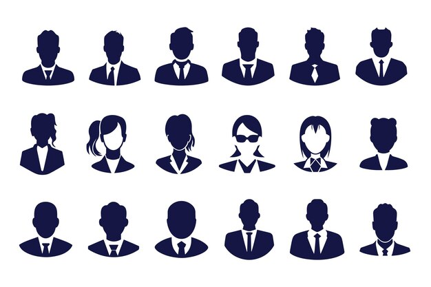 Vecteur les gens d'affaires avatar profil tête icône silhouette ensemble affaires homme femme utilisateur visage avatars icônes