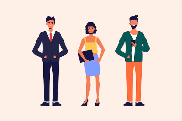 Gens d'affaires en caractère de groupe de travail d'équipe. Opération de travail.