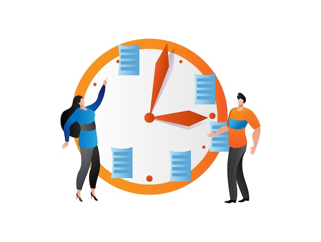 Vecteur les gens d'affaires courent pour le temps d'interaction avec l'illustration vectorielle de concept d'horloge de délai infographie travail d'équipe de gestion du temps isolé sur blanc
