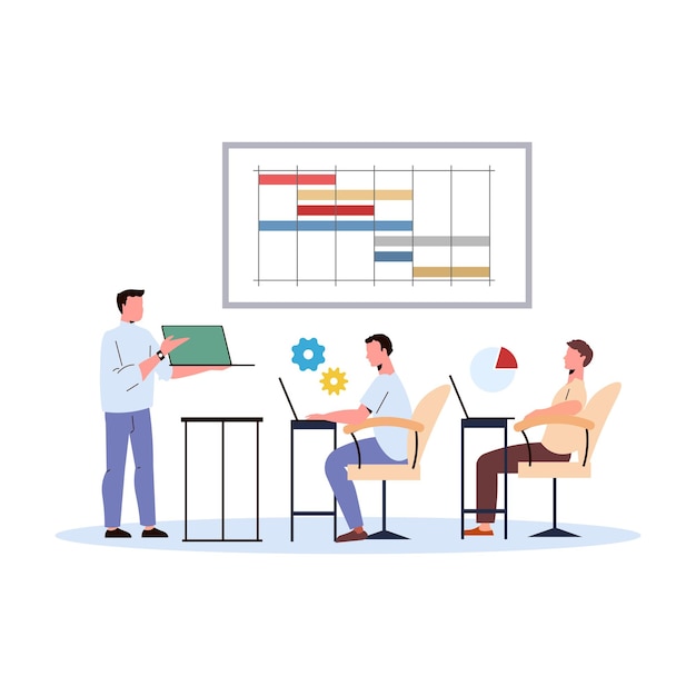 Vecteur gens d'affaires travaillant ensemble au bureau réunion au bureau illustration vectorielle dans un style plat