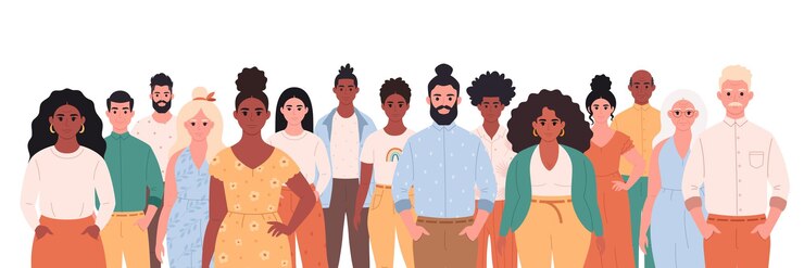 Vecteur des gens d'âge, de race, d'apparence différents. société multi-culturelle. diversité sociale