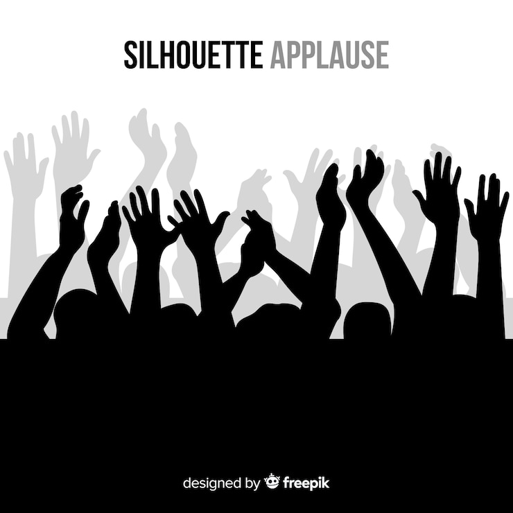 Vecteur gens, applaudir, noir, silhouette, fond