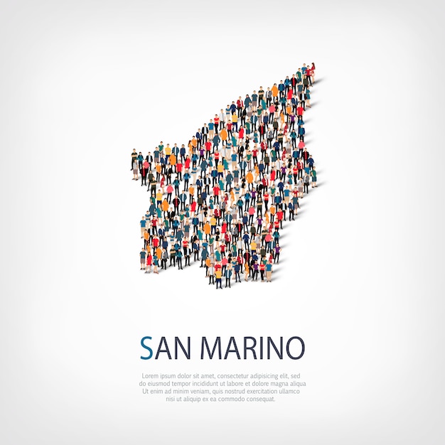 Les Gens, La Carte De Saint-marin. Foule Formant Une Forme De Pays.