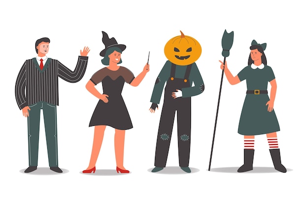 Vecteur des gens en costumes d'halloween effrayants