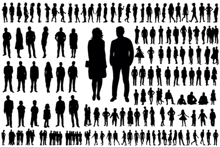 Vecteur les gens définissent la silhouette noire, isolée, vecteur