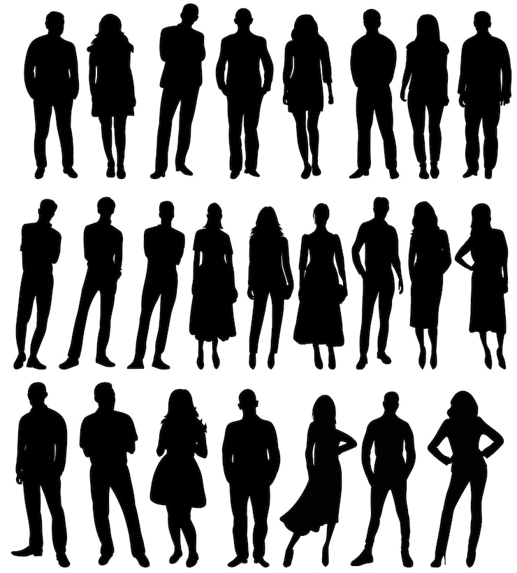 Vecteur les gens définissent la silhouette sur le vecteur de fond blanc