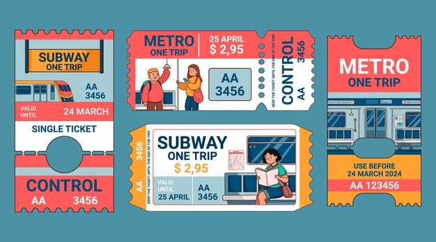 Vecteur des gens dessinés à la main sur un jeu de billets de métro