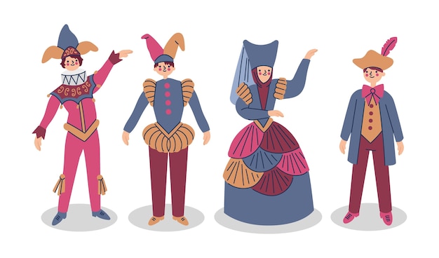 Gens Dessinés à La Main Portant Des Costumes De Carnaval Italien