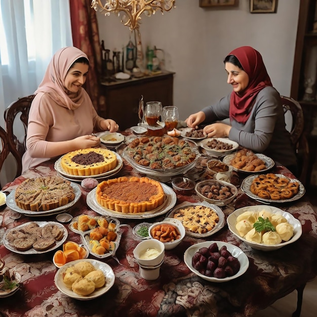 Vecteur des gens du moyen-orient mangeant à la table pendant le jeûne du ramadan