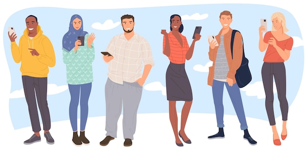 Les gens envoient des SMS en écoutant de la musique en prenant un selfie