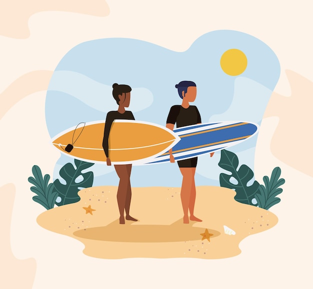 Les gens de la fête à la plage s'amusent drawingxAsurf cuople clipart