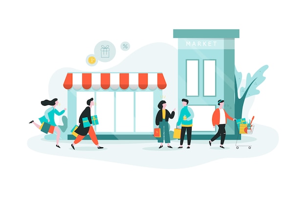 Les gens font du shopping dans le centre commercial. Boutique en ville, grand magasin