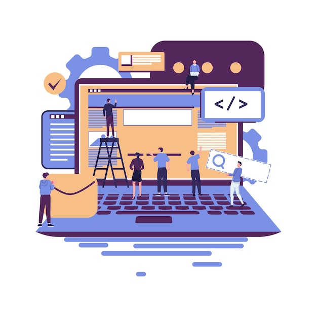 les gens font un site Web en remplissant les caractéristiques illustration plate