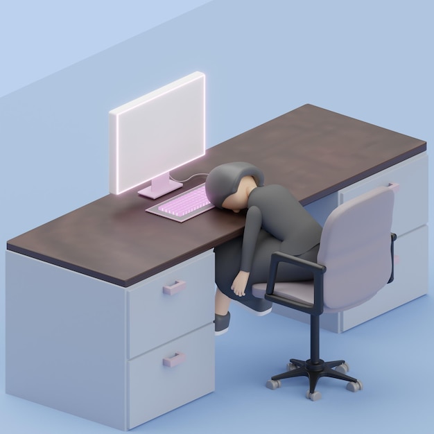 Des gens occupés dans le stress et la fatigue au travail concept réaliste objet 3D style dessin animé