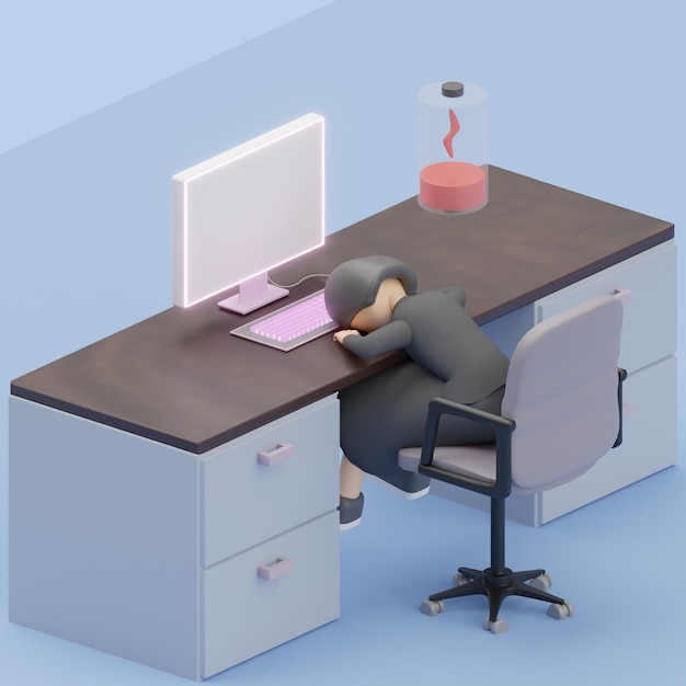 Des gens occupés dans le stress et la fatigue au travail concept réaliste objet 3D style dessin animé