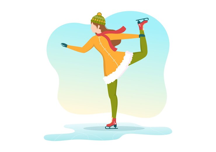 Vecteur les gens patinent sur la patinoire pour les activités de plein air dans l'illustration de modèles dessinés à la main de dessin animé plat