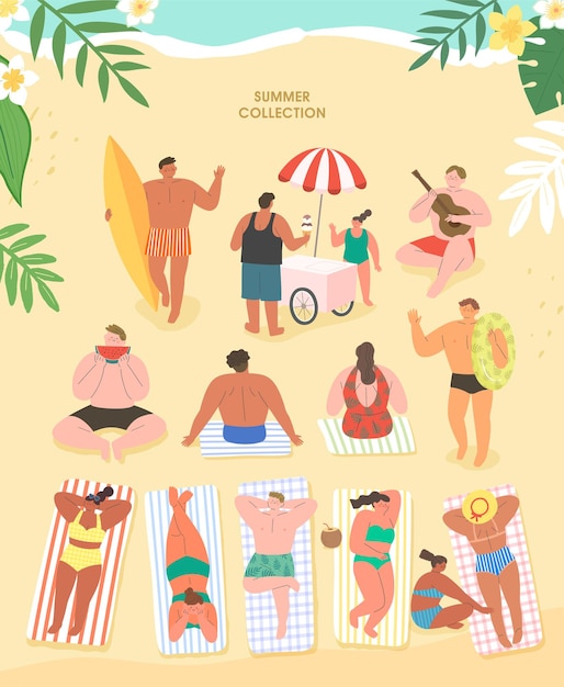 les gens sur la plage ensemble d'été