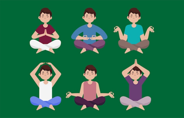 Vecteur des gens plats méditant illustration de yoga