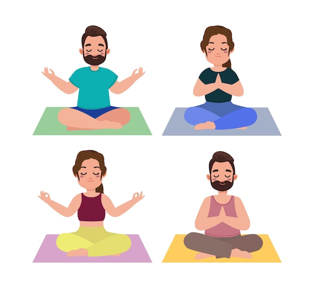 Vecteur des gens plats méditant illustration de yoga