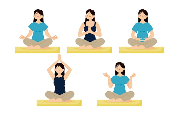 Vecteur des gens plats méditant illustration de yoga