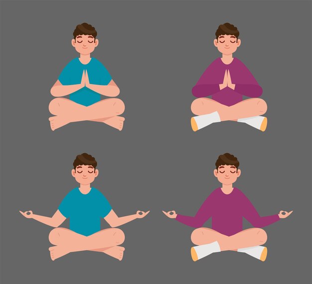 Vecteur des gens plats méditant illustration de yoga