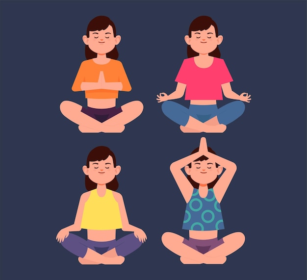 Vecteur des gens plats méditant illustration de yoga