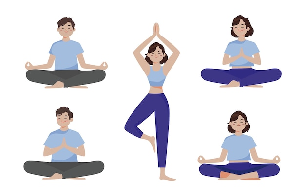 Vecteur des gens plats méditant illustration de yoga