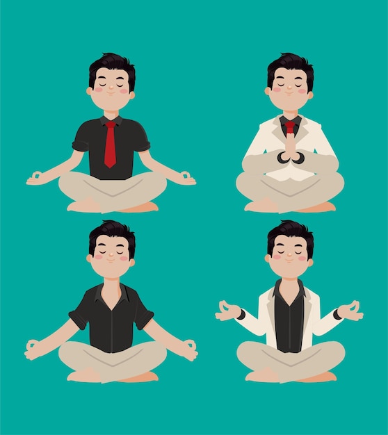 Vecteur des gens plats méditant illustration de yoga