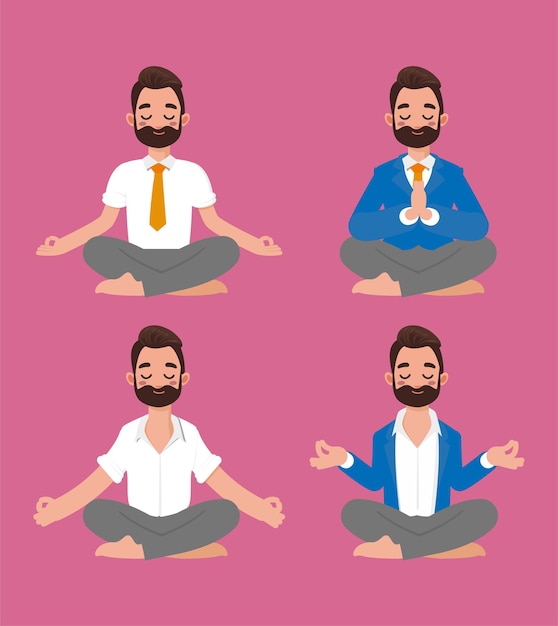 Vecteur des gens plats méditant illustration de yoga