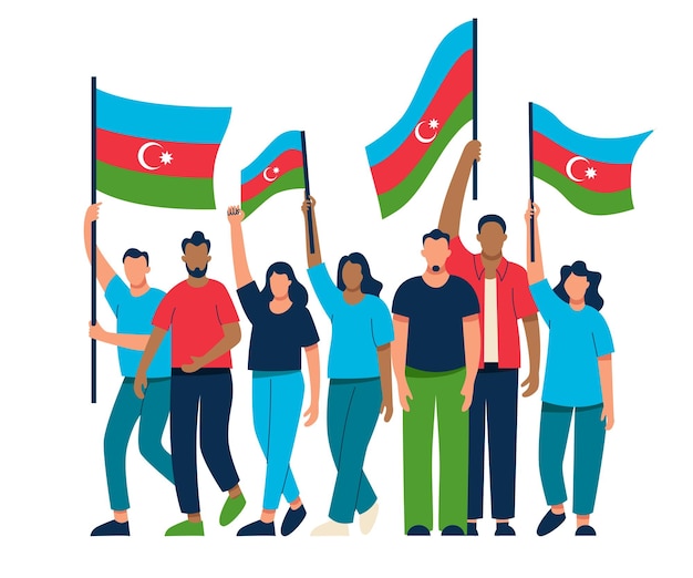 Vecteur les gens portent des drapeaux de l'azerbaïdjan les gens sont en grève et chantent l'anarchie et la révolution