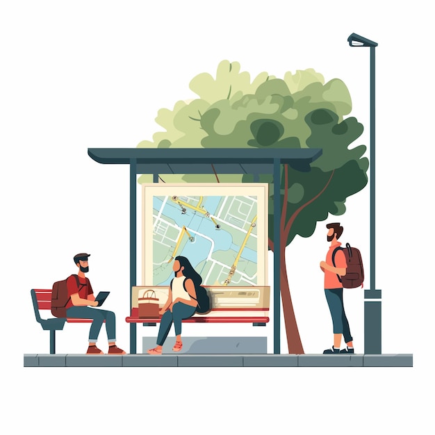 Les gens qui attendent à l'arrêt de bus Femme et homme
