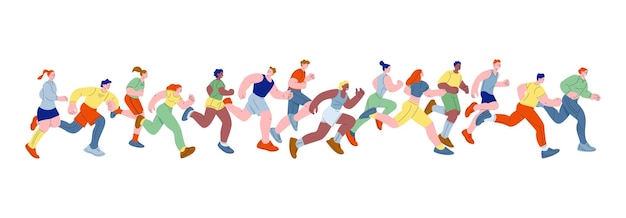 Vecteur gens qui courent marathon athlètes de vitesse de course rapide personne isolé sport dessin animé personnages plats femmes hommes activité course compétition kicky scène vectorielle