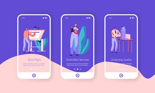 Les Gens Qui Créent Le Concept De Construction. Ensemble D'écran Intégré De La Page De L'application Mobile