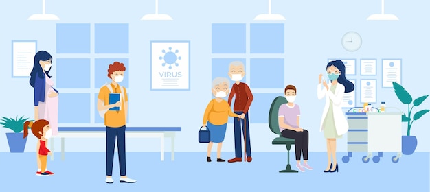 Les gens se font vacciner. illustration de conception plate.