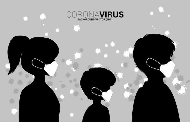 Gens De Silhouette Avec Masque Et Particules Wuhan Ou Fond De Virus Corana. Concept Pour La Grippe Et La Maladie.