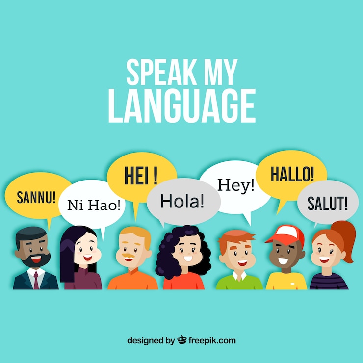 Vecteur gens de smiley parlant des langues différentes avec un design plat
