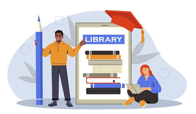 Les gens avec le vecteur de la bibliothèque en ligne