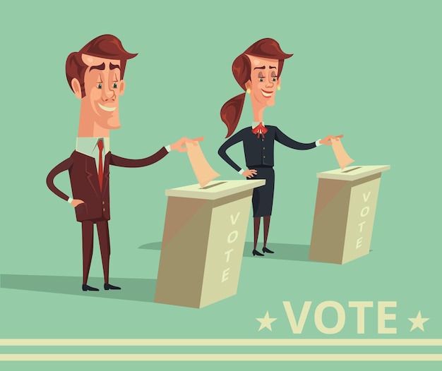 Les Gens Votent Les Candidats De Différents Partis Cartoon Illustration Plate