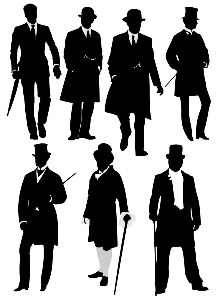 Vecteur gentleman londonien au chapeau illustration vectorielle en noir et blanc