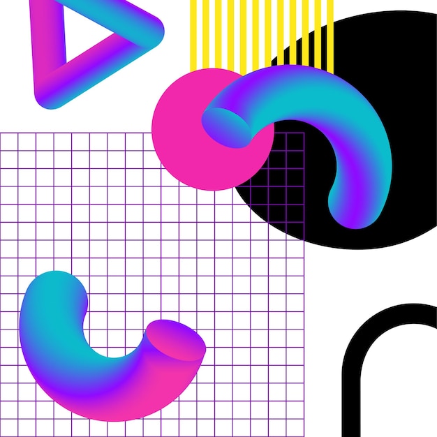 Géométrie 3d vibrante et collage abstrait de lignes. Conception vectorielle pour les médias sociaux et le contenu visuel, conception de sites Web et d'interface utilisateur, affiches et collage d'art, image de marque.