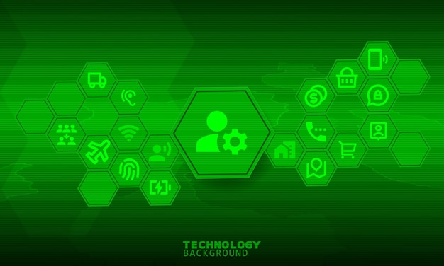 Gérer L'icône Des Comptes Dans Un Hexagone Vert. Concept De Connexion Et De Communication.