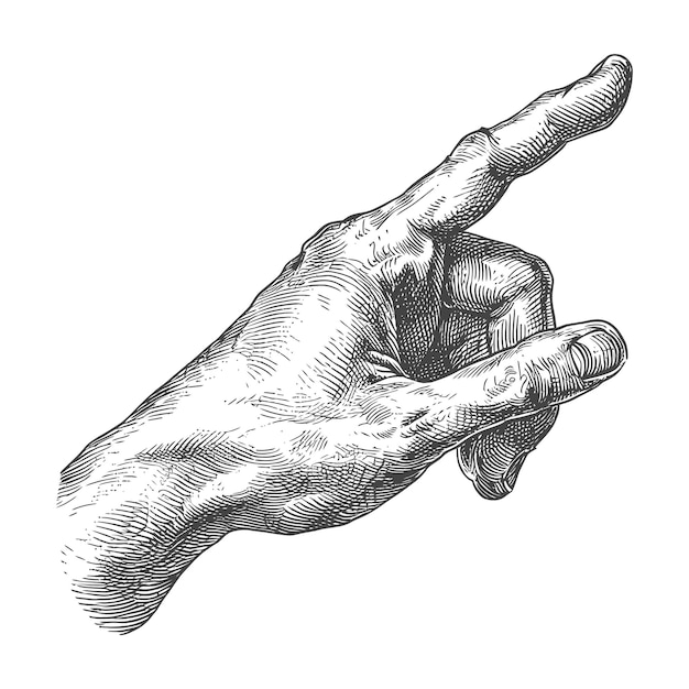 Vecteur geste de la main dans le vieux style de gravure pour le dessin de référence