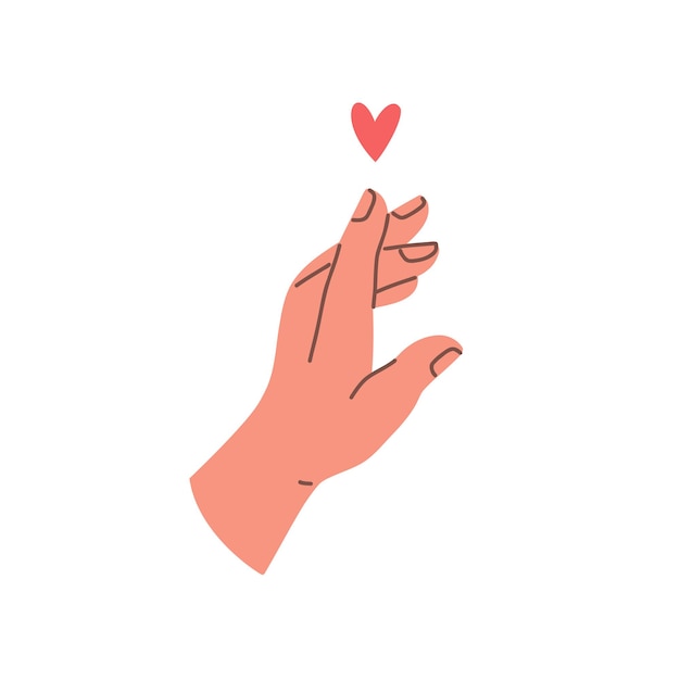 Geste de la main exprimant l'amour. Doigt pointé et coeur rouge. Télévision illustration vectorielle
