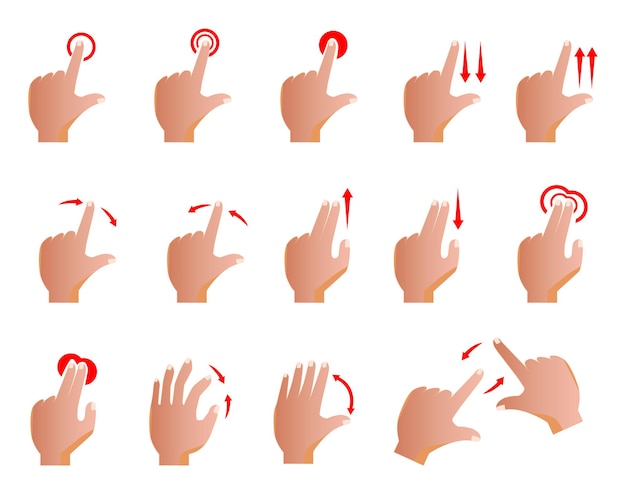 gestes de l'écran tactile du curseur de la main. gestes de la main écran tactile interactif glisser le doigt toucher.
